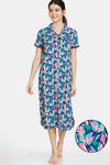 Zivame Pretty Floral Woven Mid Calf Length Nighty - Medieval Blue — thumbnail 1